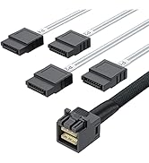 10Gtek MiniSAS HD SFF-8643 Breakout to 4xSATA Cable, for Server JBOD/Storage Tray &amp; SAS RAID Cont...