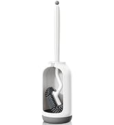 HAMITOR Toilet Bowl Brush Holder Set: Deep Cleaning Silicone Toilet Cleaner Scrubber Under Rim wi...