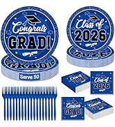 200Pcs Graduation Plates and Napkins 2026, Blue Graduation Party Supplies for 50 Guests, Disposab...
