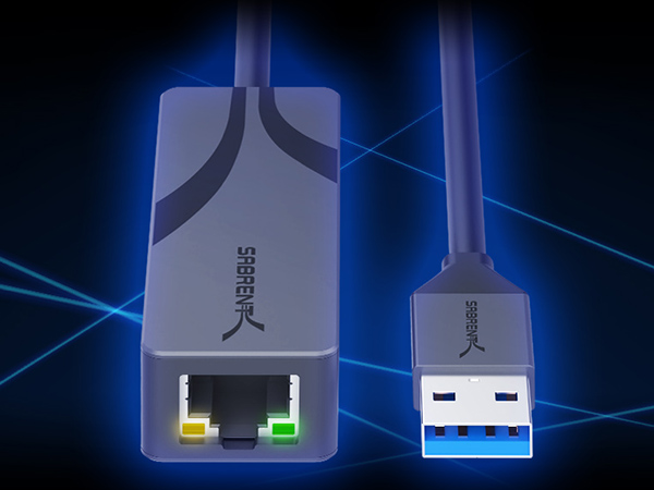 SABRENT USB 3.0 to 2.5GbE Adapter Full View with LED Indicators