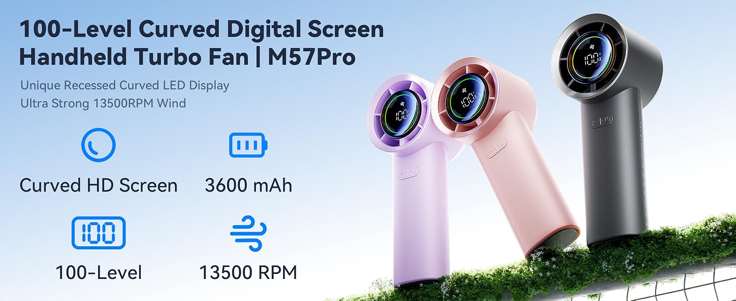 100-Level Curved Digital Screen Handheld Turbo Fan