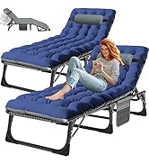 ABORON 3-in-1 Folding Patio Lounge Chair, 440LB Heavy-Duty Tri-Fold Guest Bed with Plush Cotton C...