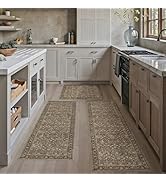 HUGEAR Brown Kitchen Rug Sets 3 Piece 20x32/20x48/20x59 Inch Vintage Floral Entryway Washable Kit...