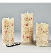 Eywamage Fiber Optic Flameless Pillar Candles with Remote, Floral Spring LED Candles Battery Oper...