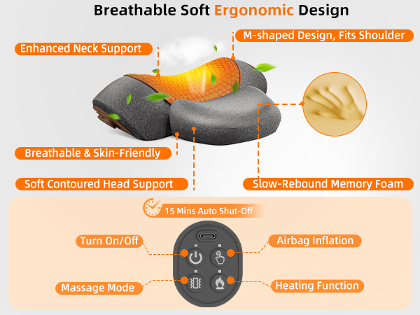 Cordless Heated Neck Massager Pillow for Pain Relief Deep Tissue