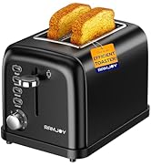 RAMJOY Black Toaster 2 Slice, Extra Wide Slot Toaster for Bagels, Bread, Waffles, 7 Shade Setting...