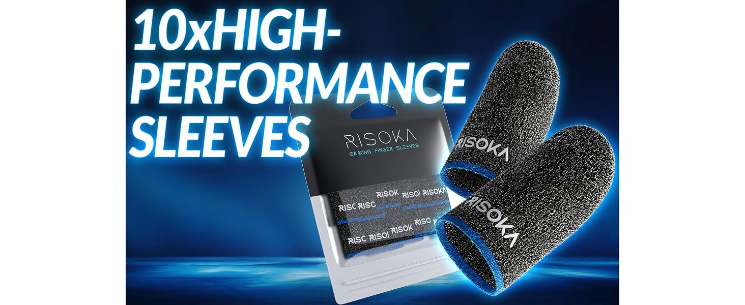 High-performance protective sleeves displayed against blue background, showing textured black material with '10x High-Performance Sleeves' text overlay.