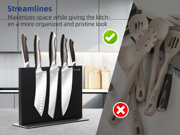 kitchen knife set with a wooden magnetic knife holder