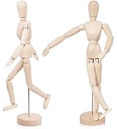 2Pcs 8'' Wood Poseable Mannequin, Artists Wooden Manikin Jointed Mannequin Art Figure Drawing Mod...