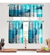 MCALK Turquoise Kitchen Curtains Tiers and Valances Set 3 Piece for Windows Grey Kitchen Window C...