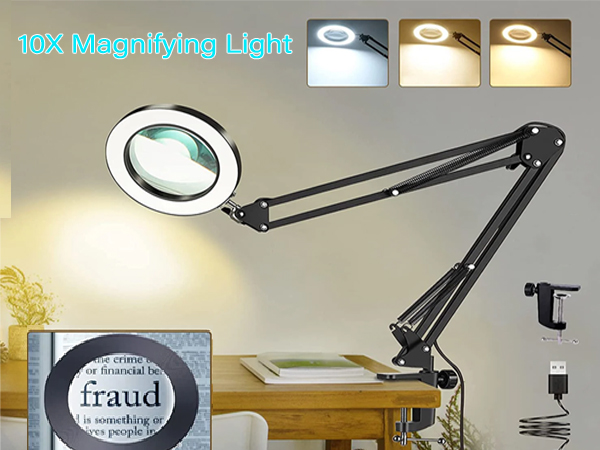 Magnifying Glass with Light,Magnifier with Stand Clamp,LED Desk Lamp 