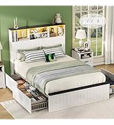 Yoobure Full Size Bed Frame with Headboard - Farmhouse Wood Bed Frames with 4 Storage Drawers, Pl...