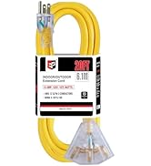 EP 20 Ft 12 Gauge Heavy Duty Extension Cord, 15A 125V 1875W, 3 Outlet Indoor/Outdoor Power Cord w...