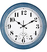 JENLYSTIME 12 Inch Indoor/Outdoor Retro Waterproof Wall Clock with Thermometer Silent Round Quart...