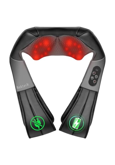 Nekteck Shiatsu Neck Massager with Heat for Pain Relief Deep Tissue, 2026 Upgraded 3D Back Should...