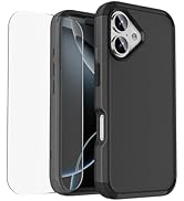 Compatible with iPhone 16 Phone Case with Tempered Glass Screen Protector - 3 in 1 Shockproof Sho...