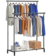 Ekisemio Double Rods Clothes Rack, Clothing Rack for Hanging Clothes, Portable Wardrobe with Shel...