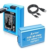 Artman NP-FW50 Battery 2-Pack 1500mAh with USB-C 2in1 Charging Cable for Sony ZV-E10, Alpha A6500...