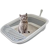 chuyouan Collapsible Kitten Litter Box, 17.7 x 13.4 x 5 inch Open Cat Potty Pan with Scoop Foldab...