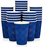 60 Pack Paper Coffee Cups, 16 Oz Disposable Coffee Cups, Blue Paper Cups with Insulated Ripple Wa...