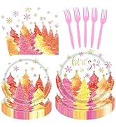 Winter Snowflake Paper Plates and Napkins Let It Snow Disposable Dinnerware Set Pink Christmas Tr...