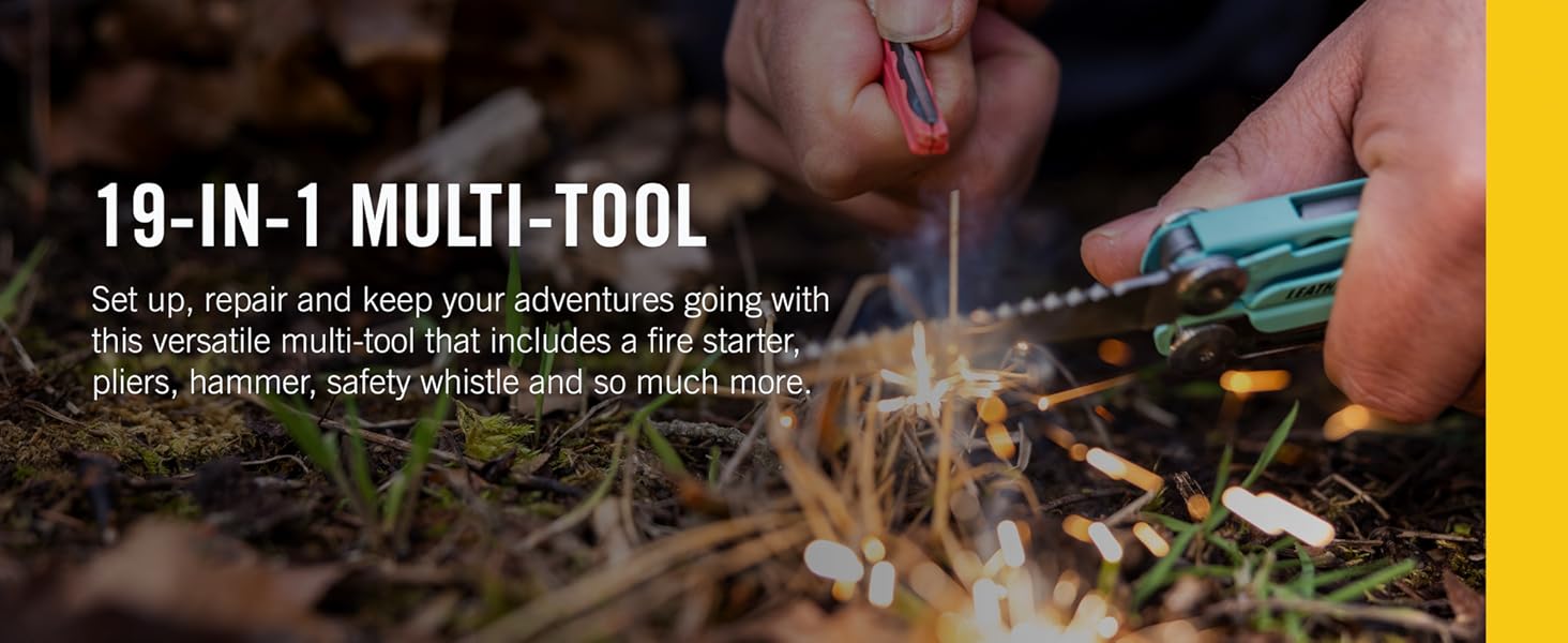 19-in-1 Multi-tool. Set up, repair and keep your adventures going with this versatile multi-tool.