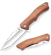 Vickay Pocket Knife for Men, 3.4" 8Cr13MoV Steel Blade, Wood Handle EDC Folding Knife with Liner ...
