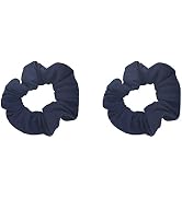 Motique Accessories Solid Scrunchies for Women, Set of 2, Navy Blue | Hair Ties for Ponytails &amp; B...
