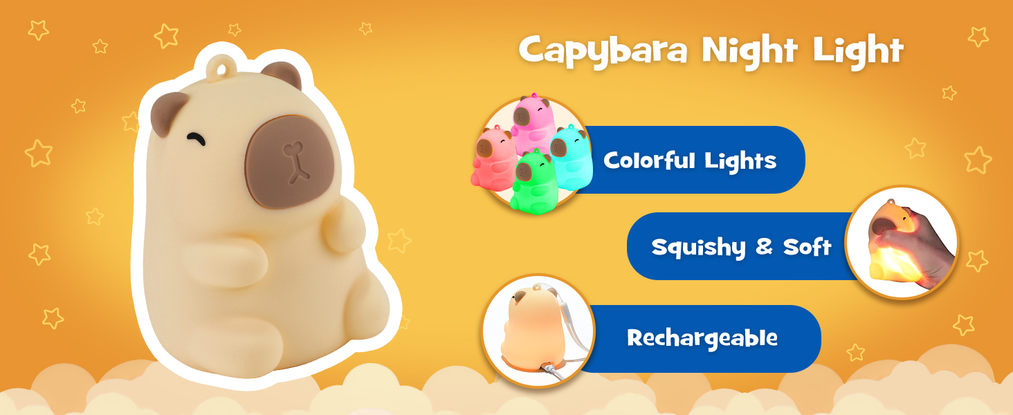 Squishy Christmas Capybara Night Light with RGB Modes Dimmable