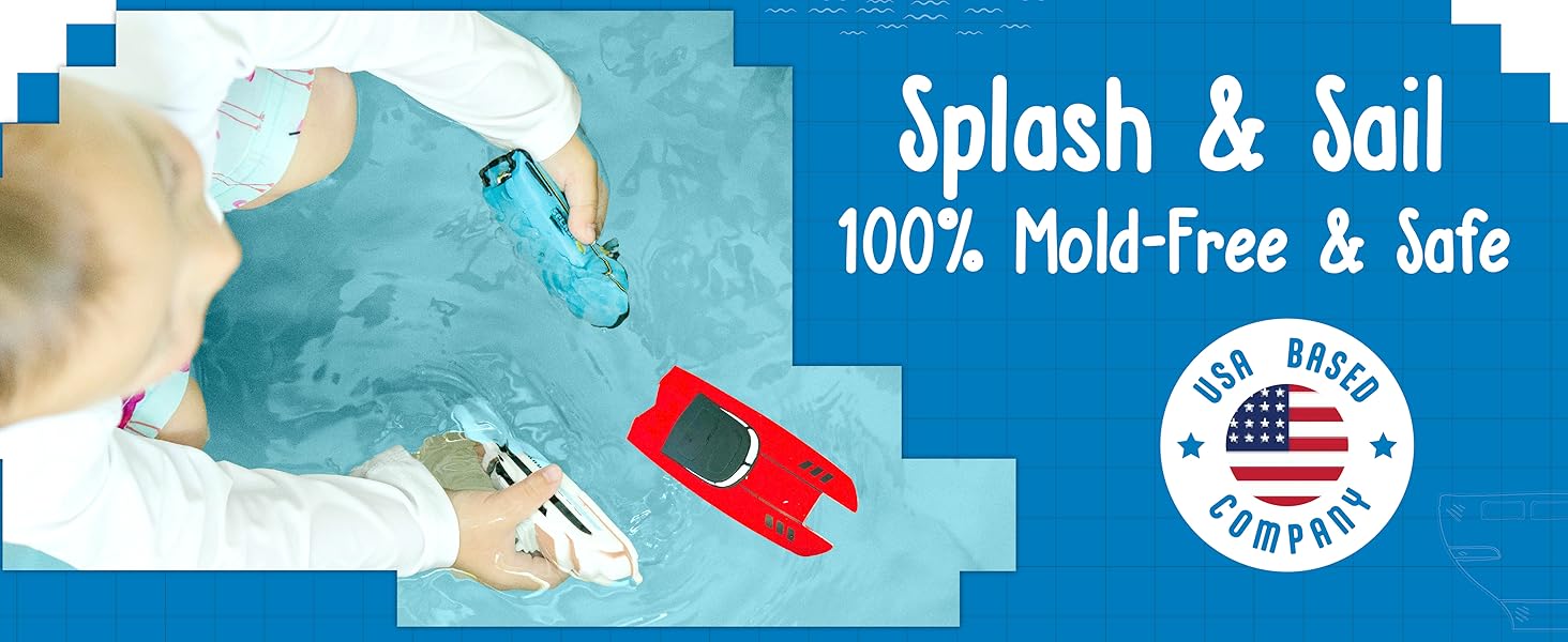 SplashEZ Boat Bath Toys 3-Pack, Mold Free No Hole Bath Toys for Kids &amp;amp; Toddlers