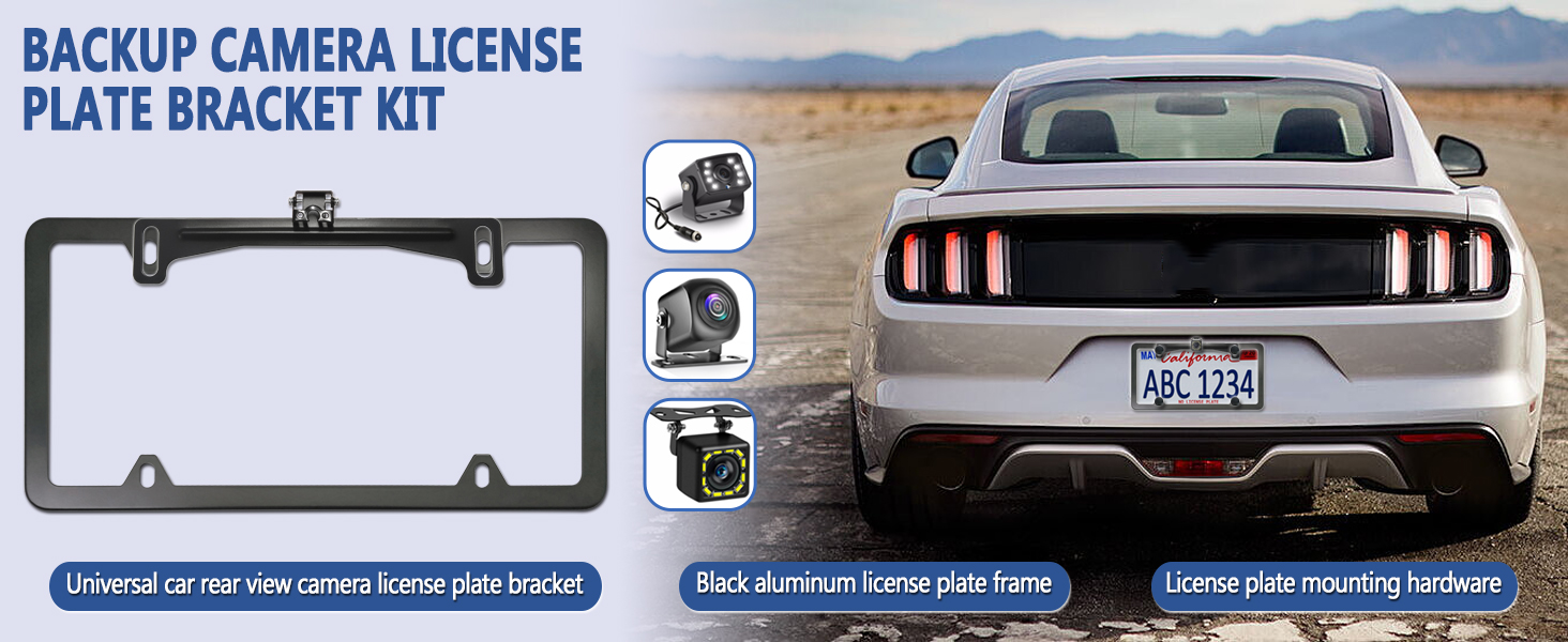 backup camera bracket back up license plate mount rear holder frame black aluminum car tag view