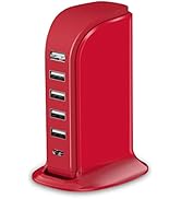 USB Phone Charger 6 Ports 40W Upoy, Type C Wall Charger Smart 6A, Charging Tower with 5ft Power C...