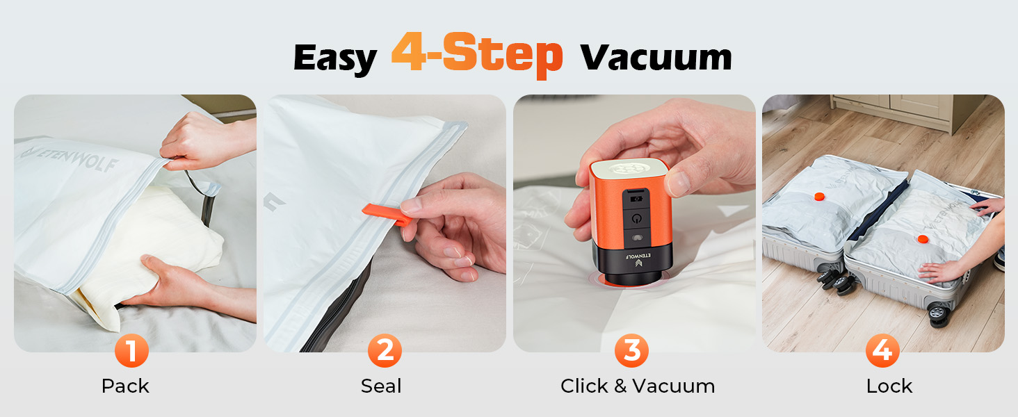 Vacuum bags of different sizes are designed for luggage, optimizing storage space during your trip