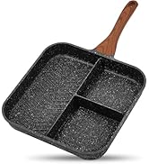 ESLITE LIFE Nonstick Divided Breakfast Grill Pan for Stove Tops, 11 Inch 3-In-1 Versatile Square ...