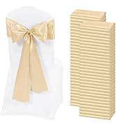 REWOMC 60 PCS Champagne Satin Chair Sashes, Ties Bows Designed Chairs Decorative, Chair Cover Sas...