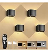 Rechargeable Motion Sensor Wall Lights, LED Wireless Sconces with Remote Control, 10-100% Dimmabl...