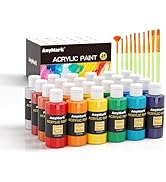 AnyMark Acrylic Paint Set, 24 Classic Colors with 10 Brushes, 2 fl oz/60ml Bottles, Art kit Paint...