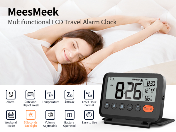 Multifunctional LCD Travel Alarm Clock