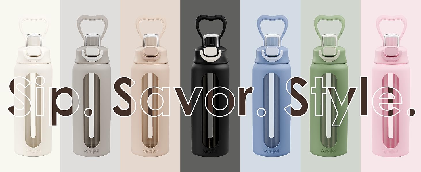 SANDJEST Glass Push-button Lid Water Bottle 24oz