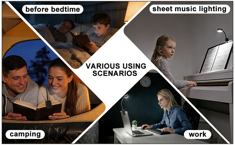 Reading, working, playing the piano, making crafts, camping, elderly people, men and women, students