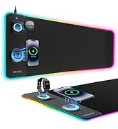 obvade Gaming RGB Mouse Pad Wireless Charging XXL Desk Mat for Keyboard 15w Fast Charger 11 Led L...
