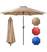 OLIXIS 9ft Patio Umbrella with Tilt and Crank Button &amp; 8 Sturdy Ribs Waterproof, Patio Table Umbr...