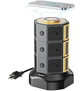 Power Strip Tower, SUPERDANNY Surge Protector Tower with 15W Wireless Charger, 1050J, 13A Chargin...
