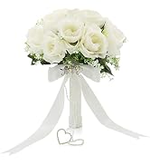LEIFENY Wedding Bouquets for Bride, White Bridal Bridesmaid Wedding Flowers with Silk Ribbon and ...