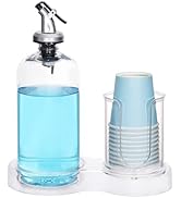 Tbestmax Plastic Mouthwash Dispenser with Cup Holder, Clear Mouth Wash Pump Bottle with Tray for ...