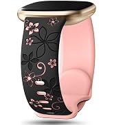 Two-Tone Floral Engraved Band Compatible with Fitbit Versa 2 Bands, Cute Flower Soft Silicone Spo...