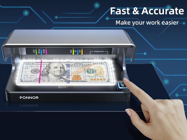 PONNOR AL-12 Counterfeit Bill Detector Money Checker Machine with Dual UV LED Light