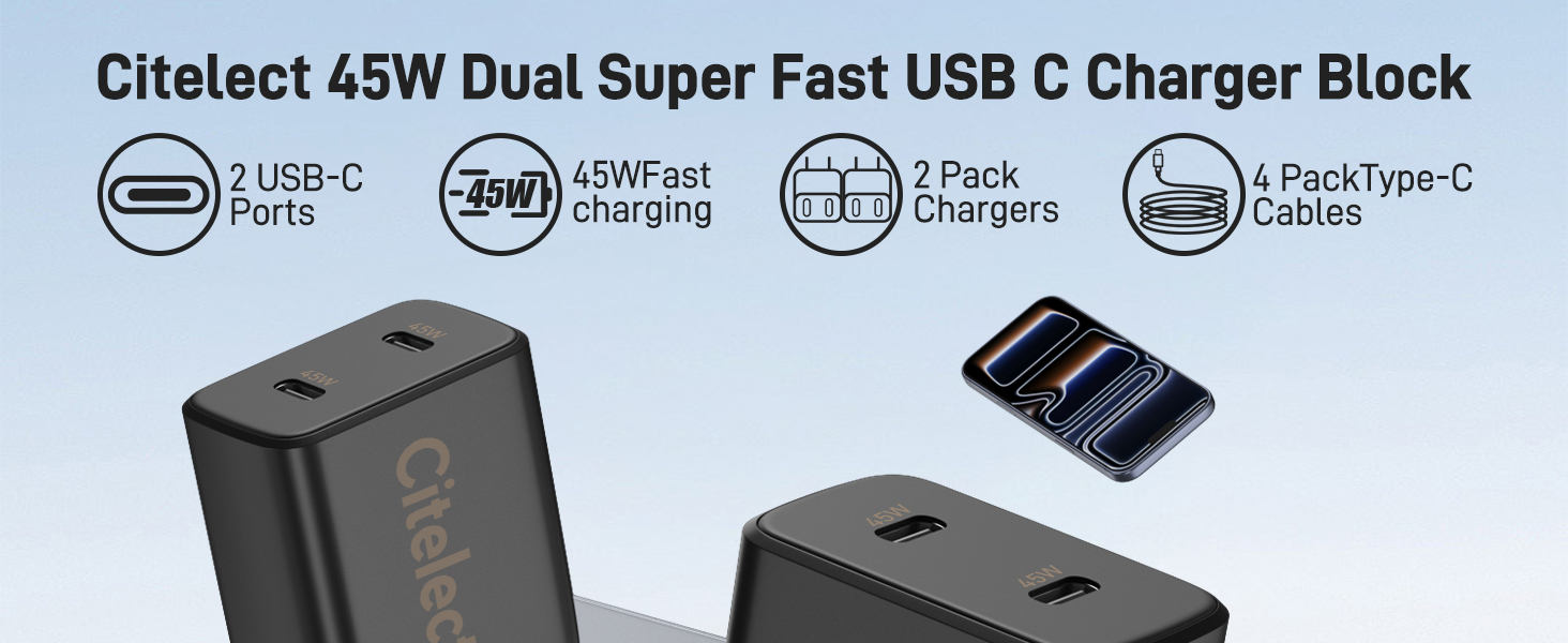 45W Dual Super Fast USB C Charger Block