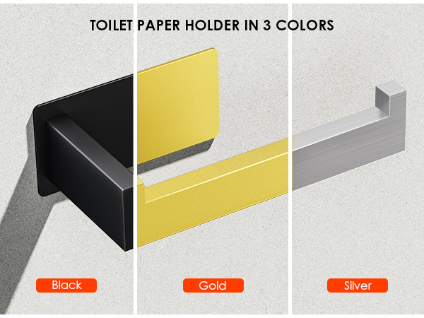 Auxmir toilet paper holder available in 3 colors: black, silver, gold, modern bathroom accessory