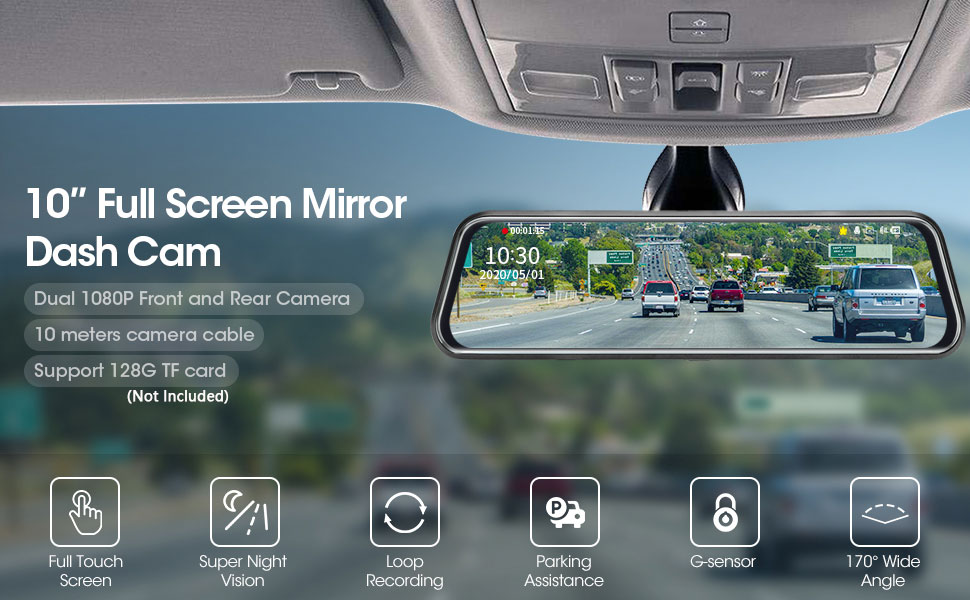 10’’Full Screen Mirror Dash Cam